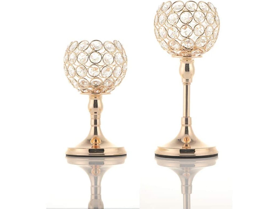 Juego de 2 candelabros de cristal dorado para decoración Neveance