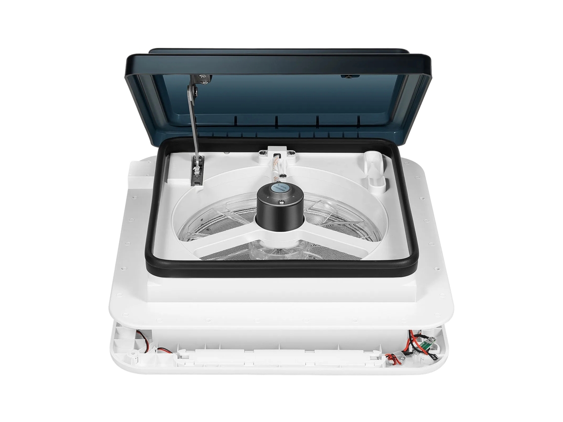 Ventilador extractor, diseño de bajo consumo energético, funcionamiento silencioso, blanco.