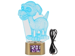 Luz nocturna LED acrílica 3D con forma de perro, con doble fuente de alimentación, reloj despertador, calendario perpetuo y luz RGB.