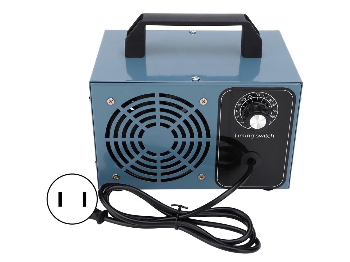 Generador de ozono portátil con temporizador de 10 g/h para uso doméstico.