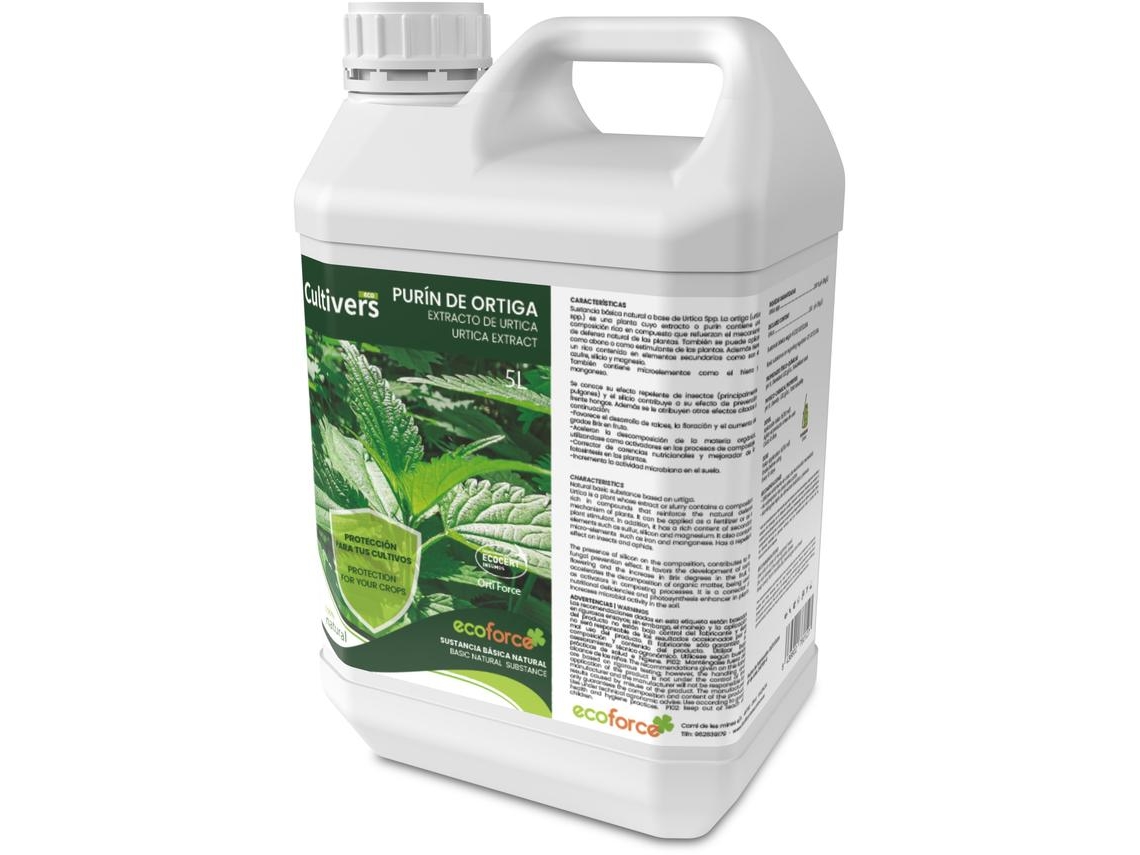 CULTIVERS Purín de Ortiga Ecológico 5 L Corrige la clorosis férrica. Abono preventivo contra las plagas control de hongos. Poder Reverdeciente
