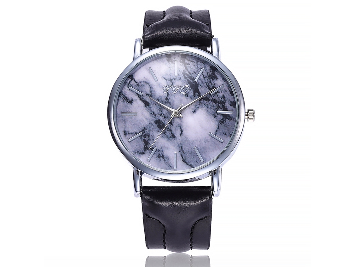 Reloj De Pulsera Unisex De Cuarzo Con Correa De Piel Sintética Con Estampado De Mármol Negro Ccq