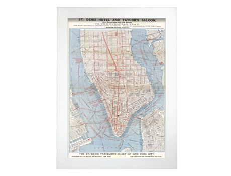 NACNIC Pósters Geográficos En Estilo Vintage. Mapa De Manhattan De 1879. Ilustraciones De Antiguos Mapamundis En Tonos Sepia. Tamaño A3, Sin Marco.