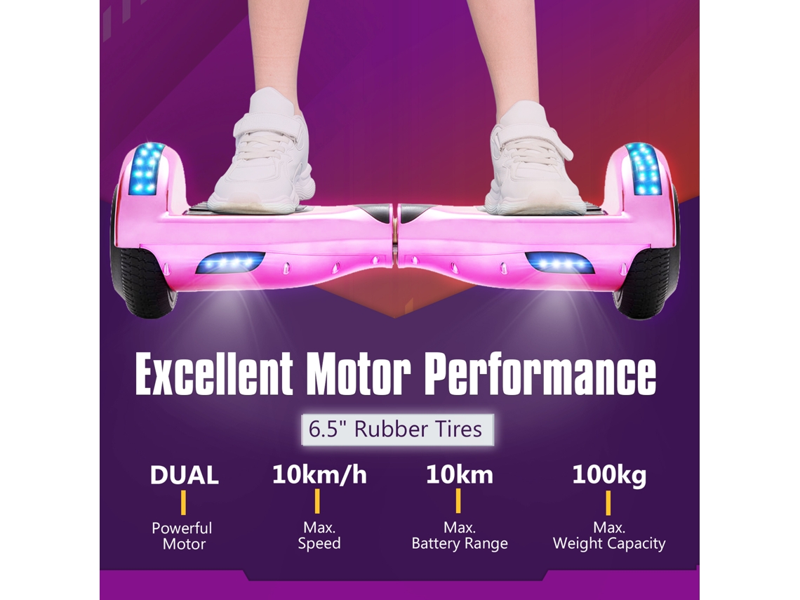 Hoverboard NEI-WAI z1+ Pink para Niños (Columna Bluetooth - Autonomía: 8/10  Km - Velocidad Máxima: 10 Km/H)