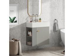 Mueble de baño de pared estriado con lavabo cuadrado de 46 cm en estilo gris (grifo no incluido)