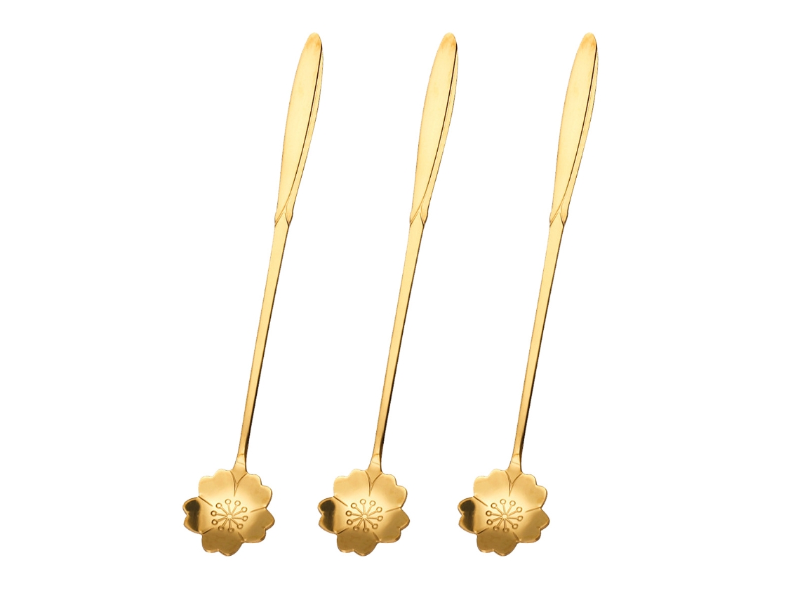 Juego de cucharas largas para té y café - Acero inoxidable con lámina dorada RNEMITERY