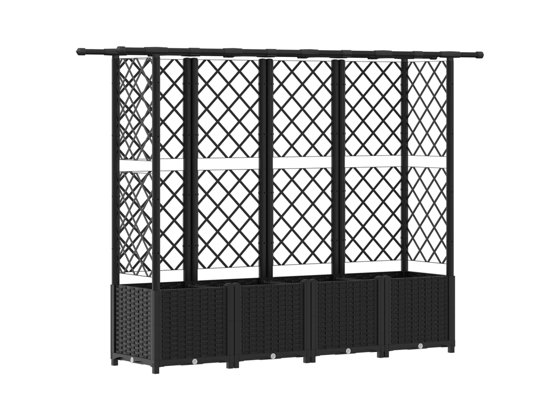 Vidaxl Cama Elevada Con Trellis Y Techo Negro 203 X 40 X 138 Cm Pp