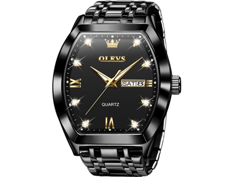 VEANXIN Reloj cuadrado con fecha de negocios, luminoso, resistente al agua, de acero inoxidable, con diamantes cuadrados para hombre(negro)
