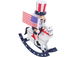 Figura Tradicional Madera Cascanueces Soldado Estadounidense Bandera Caballito Mecedor Decoración Oficina