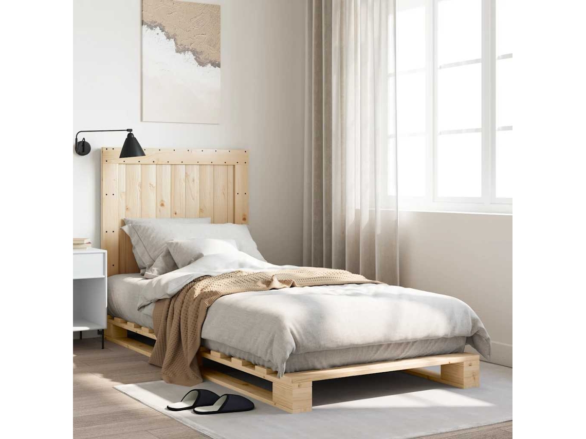 Estructura De Cama Con Cabecero Madera Maciza De Pino 90x200 Cm