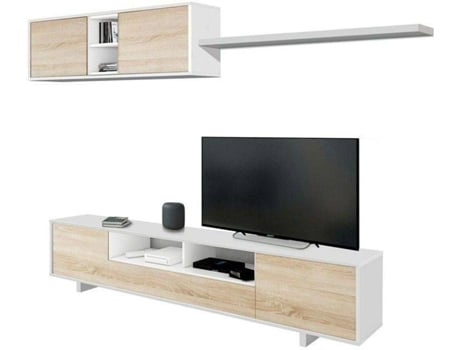 Mueble TV HABITDESIGN Belus (Blanco Brillo - Roble - Melamina - 46 x 20 x 41 cm)