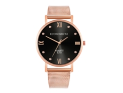 Reloj De Cuarzo Informal, Estilo Sencillo, Moderno, Correa De Malla, Negro + Oro Rosa