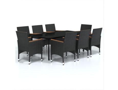 Conjunto 9 de comedor de jardín VIDAXL con cojines negro