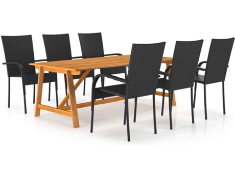 Conjunto 7 de comedor para jardín VIDAXL negro