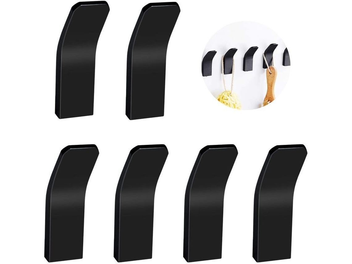 6 Ganchos Adhesivos Negros, No Requieren Perforación, Para Baño Y Cocina, Acero Inoxidable, Diseño Moderno.