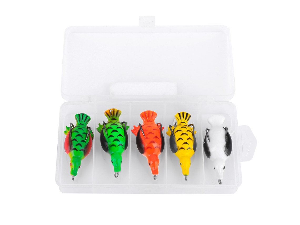 5 Unidades/caja De Señuelos De Pesca Suaves Y Coloridos Con Forma De Pato Simulado Y Anzuelo Afilado Para Pesca.