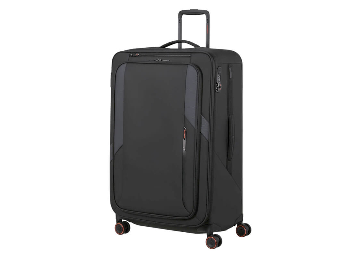 Maleta de viaje grande Samsonite / maleta con ruedas de 78 cm, 4 puertas, glaseada, color negro
