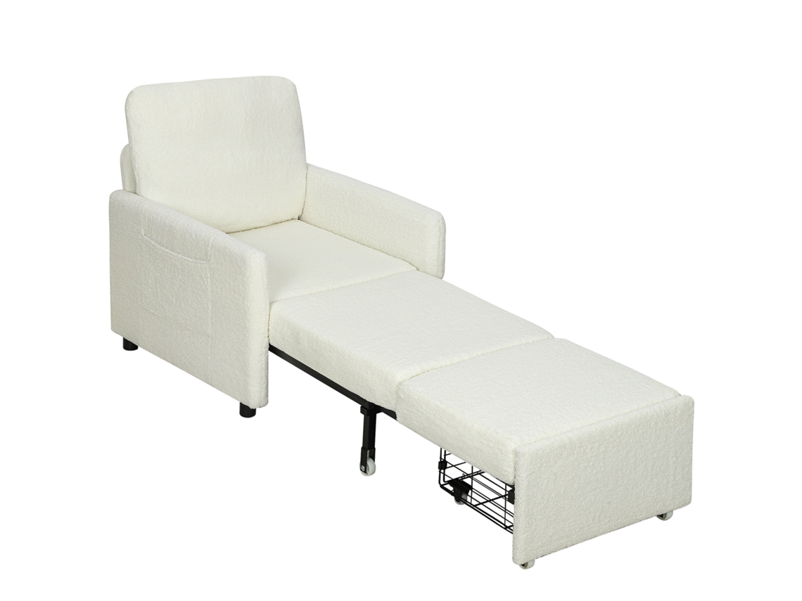 Poltrona Conversível De 1 Lugar (poltrona-cama) Com Compartimento De Armazenamento Oculto, Assento Amplo E Acolchoado, 72 X 85,5 X 91 Cm, Creme