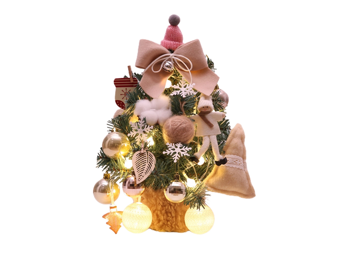 Árbol de Navidad pequeño de 35 cm, color beige, con luces ajustables