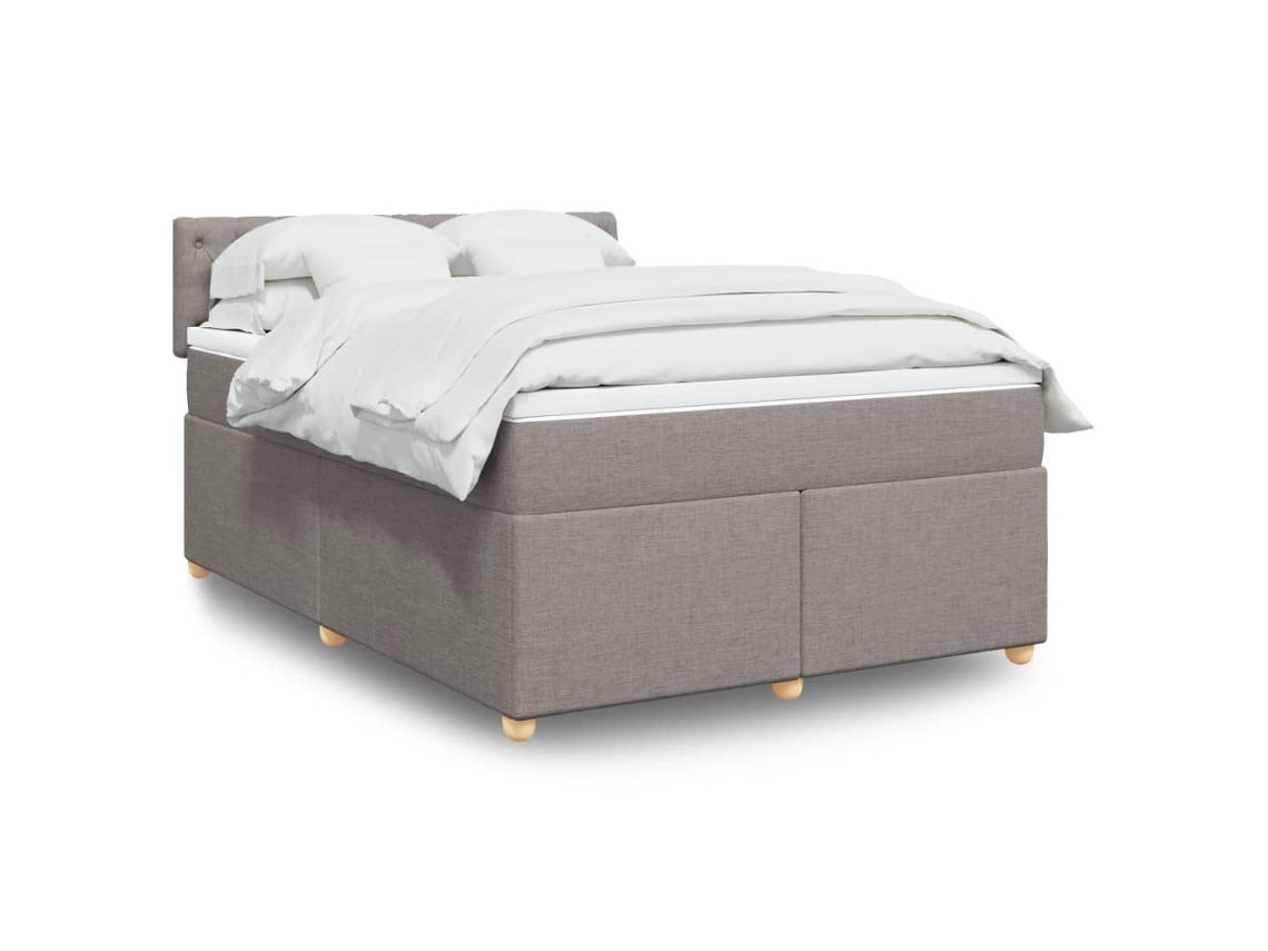 Cama Box Spring Con Colchón Tela Gris Taupe 140x200 Cm