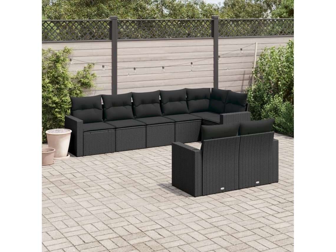 Conjunto de sofá de jardín de 8 piezas con cojines en mimbre sintético negro de DKD Home Decor