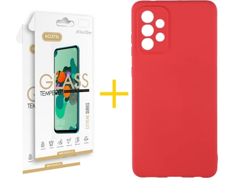 Carcasa y 2 Protectores de Pantalla de Vidrio Samsung A72 5G ACCETEL Silicona Líquida Rojo