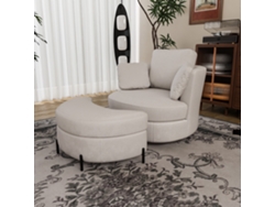 Sillón Moderno Con Otomana De Almacenamiento, Color Beige Chenilla Moon, 3 Cojines.