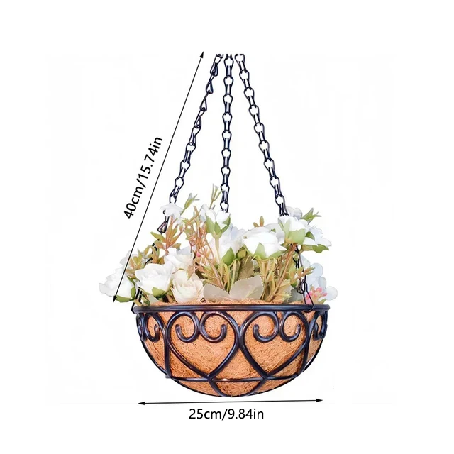Maceta redonda de coco con cadena para colgar MDUG (25 cm)