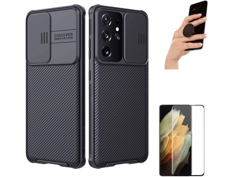 Funda, Protector y Popsocket para Samsung Galaxy S21 Ultra PHONESHIELD Nillkin Camshield Negro