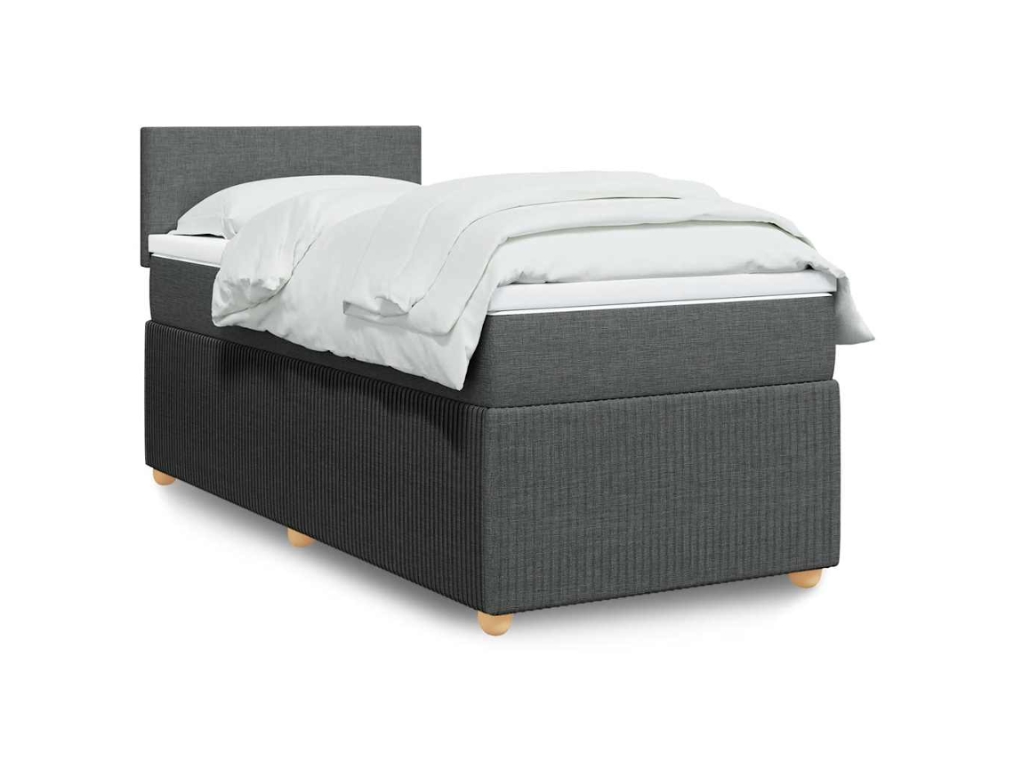 Cama Box Spring Con Colchón Tela Gris Oscuro 90x190 Cm