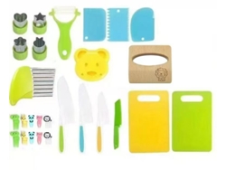 Set de Cubiertos Infantiles, Ideal Para Educación Infantil, Herramienta Segura Para Cortar Verduras. Set De 27 Piezas