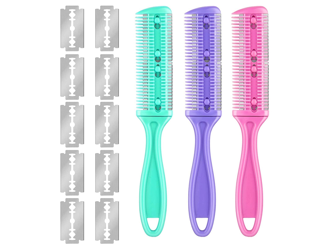 3pcs Pentes De Barbear De Cabelo Duplex Com 10 Lâminas De Aço Inoxidável Para Corte Profissional Em Casa