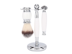 Set De Afeitar Manual Clásico Para Hombres Con Razor, Cepillo De Barba Y Soporte Blanco