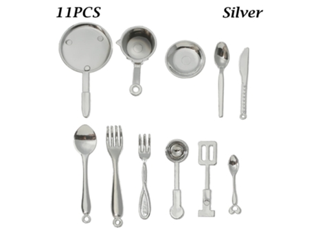 Utensilios de Cocina En Miniatura Utensilios de Cocina Sartén de Comida Tenedor Olla Accesorios Para Jugar 11 Piezas de Plata