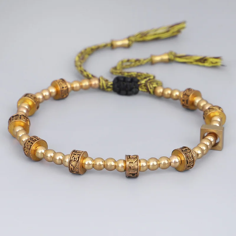 Pulsera De Cuentas De Oración Budista Tibetana Hecha A Mano Con Mantras De Seis Sílabas, Pulsera De Cuerda Trenzada De La Suerte Y Brazalete.