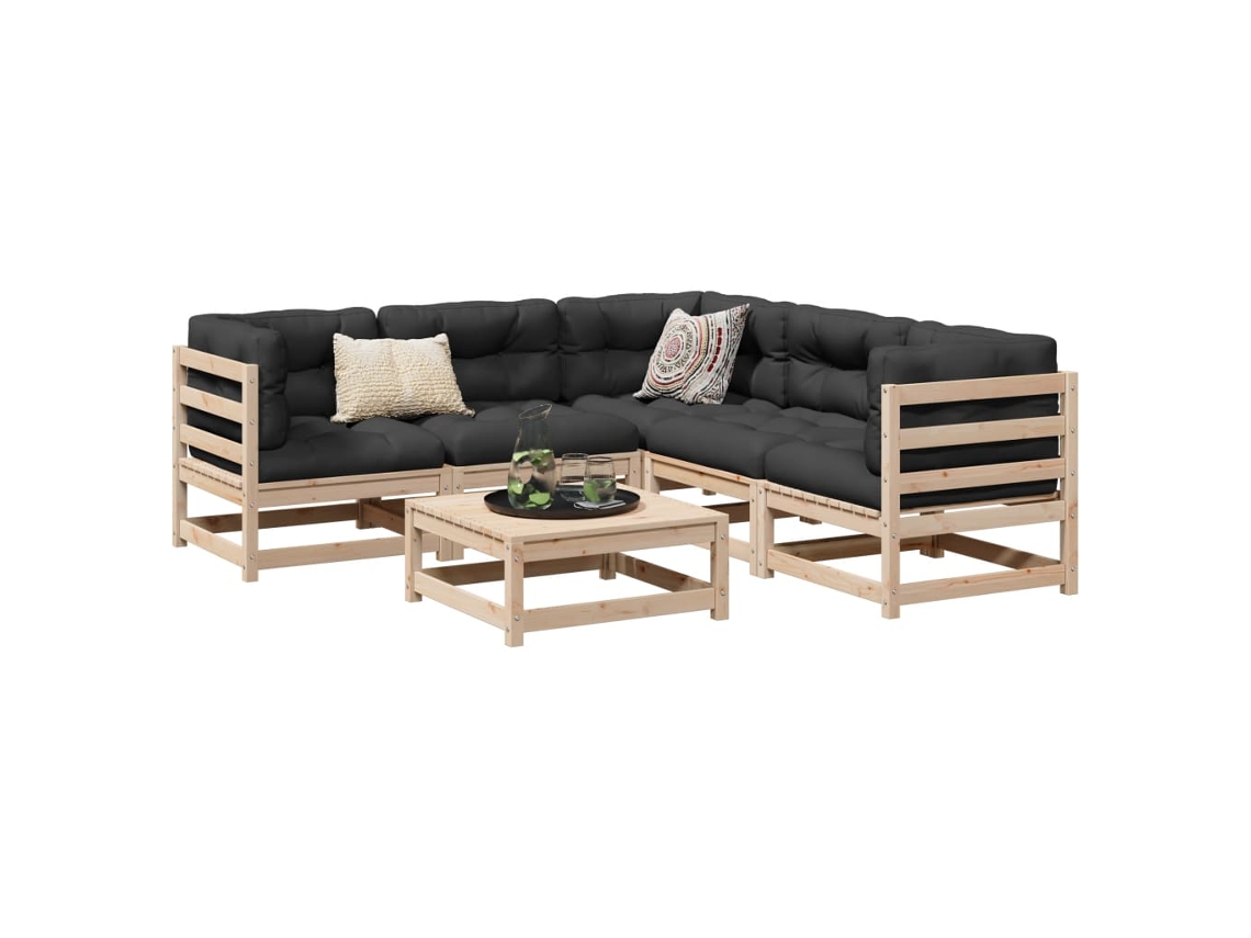 Conjunto de sofás de jardín de 6 piezas DKD Home Decor en madera maciza de pino