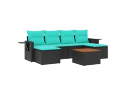 Conjunto de sofá de jardín de 7 piezas con cojines, ratán negro. EXCLUSIVO DE MAISON.