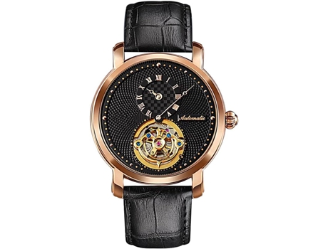 VEANXIN Reloj mecánico automático Esqueleto Impermeable Correa de Cuero Reloj de Pulsera para Hombre-Negro