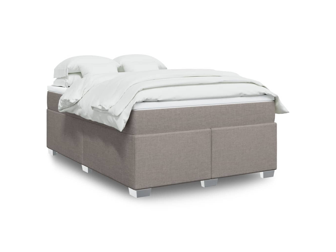 Cama Box Spring Con Colchón Tela Gris Taupe 140x190 Cm