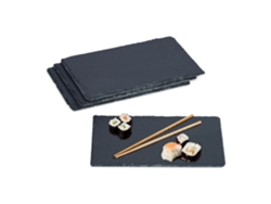 Relaxdays Set De 4 Platos De Pizarra, Para Servir Y Escribir, Buffet, Bandeja Piedra Rectangular, 26 X 16 Cm, Antracita