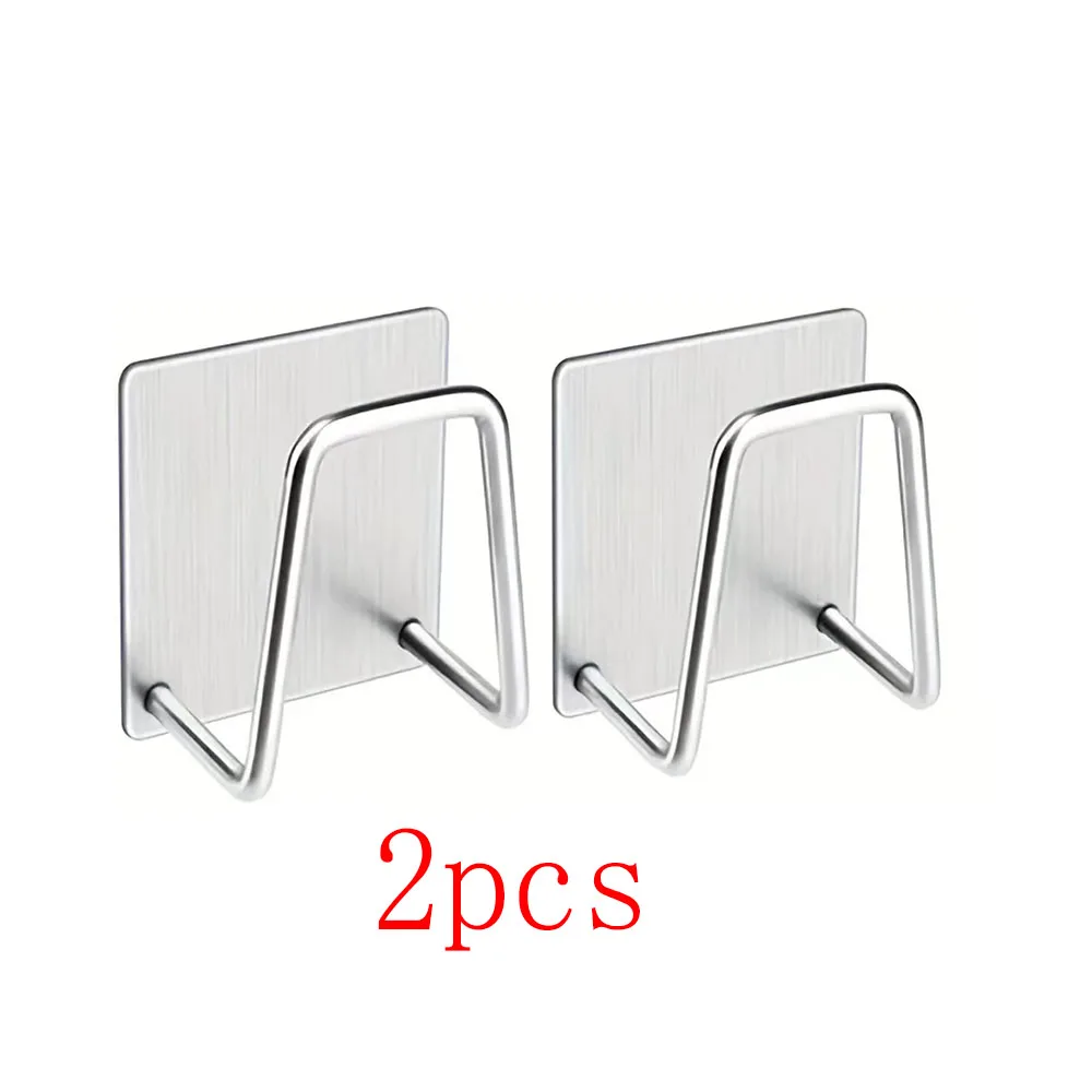 Soporte para esponjas de fregadero (1-2 unidades), organizador de paños de cocina, cepillo de limpieza, acero inoxidable autoadhesivo, con ganchos de pared.