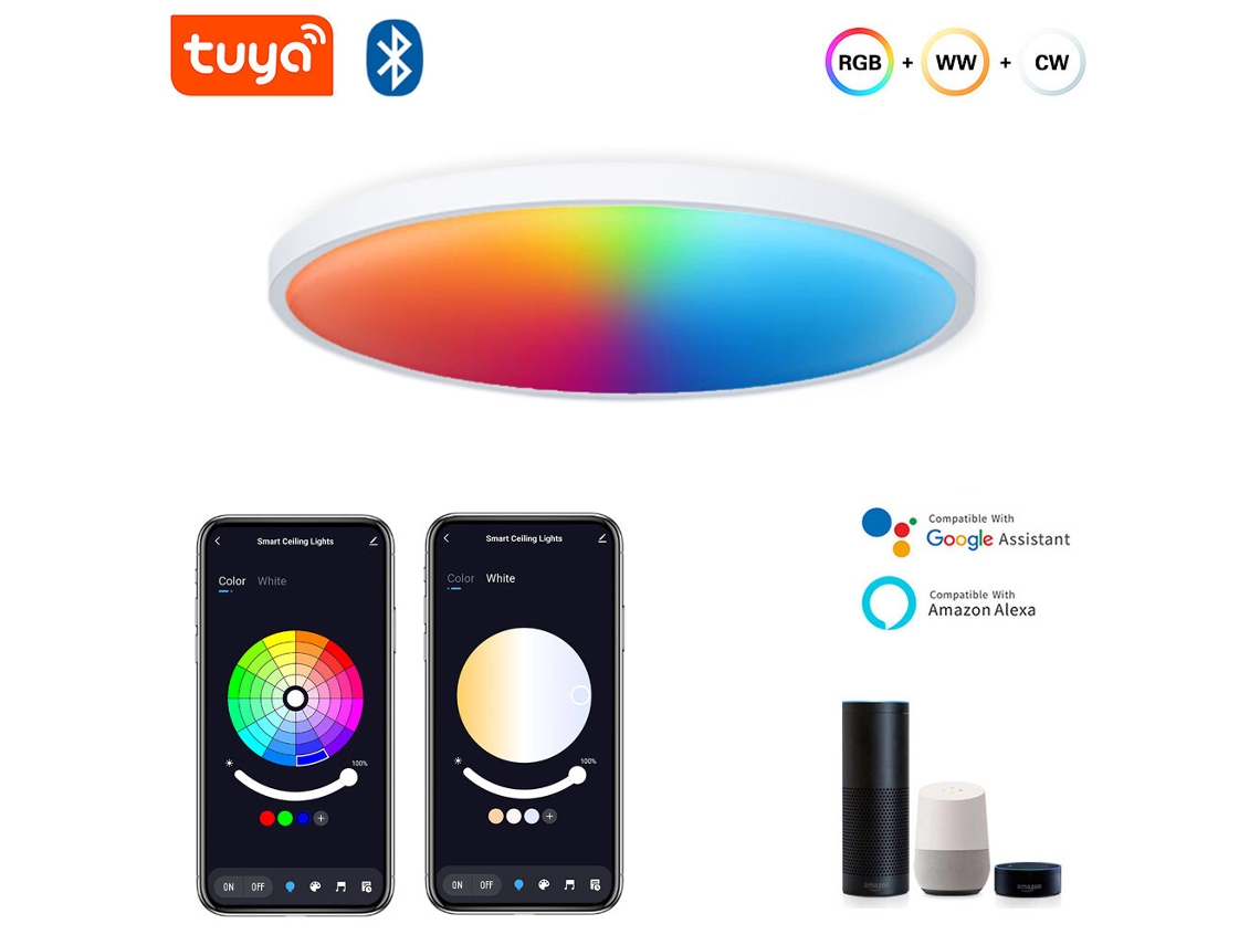 Lámpara de techo inteligente Black-Gosund LB13, 20 W, 1600 lúmenes, LED RGB+CW, 30 cm, control por voz con Alexa y Google Home