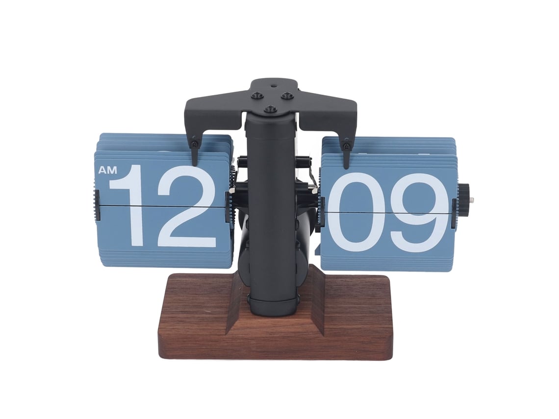 Reloj De Mesa Mecánico Retro Con Mecanismo Giratorio, 12 Horas De Duración, Funciona Con Pilas, Base De Madera, Acero Inoxidable, Ideal Para Salón U Oficina.