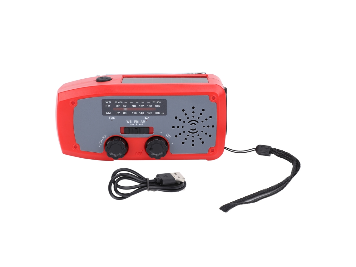 Radio De Emergencia Con Manivela Y Panel Solar Am/fm Noaa, Linterna Led, Batería De 2000 Mah, Portátil, Color Rojo.
