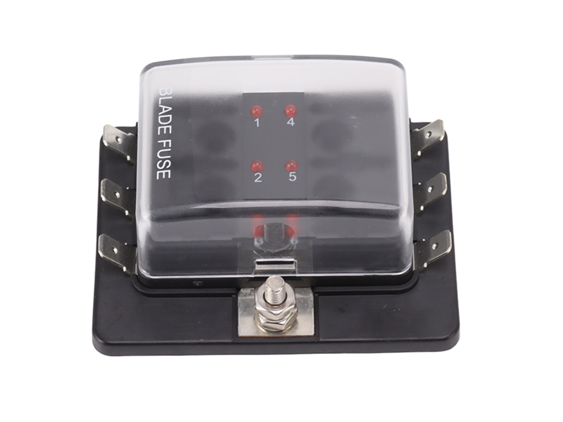 Veloriskku-Automotive DC32V Caja de fusibles automotriz impermeable ATC OTO con indicador LED de 6 vías para automóviles y embarcaciones