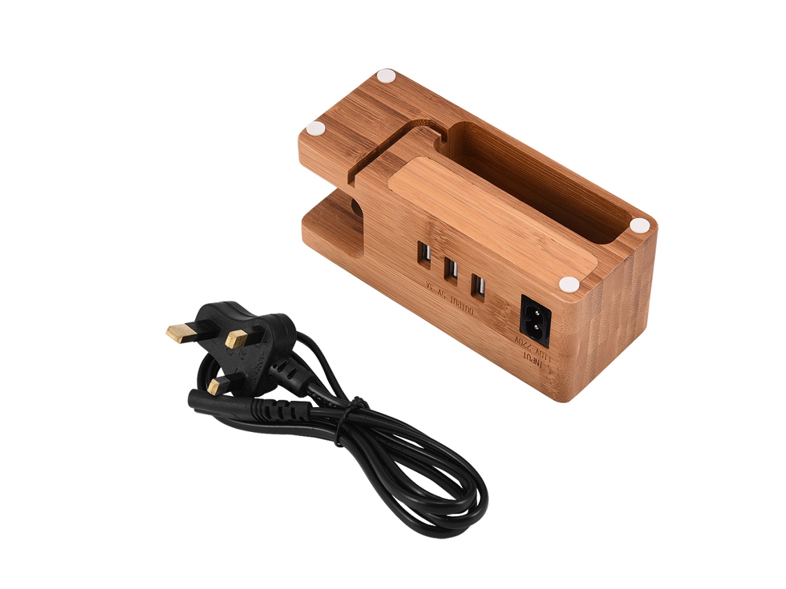 3 Puertos Usb Estación De Carga De Madera De Bambú Para Apple Watch/iphone