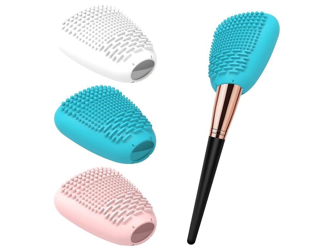 Estuche Para Brochas De Maquillaje, Paquete De 3, Reutilizable, Protector Contra El Polvo, De Silicona, Blanco, Rosa Y Azul.