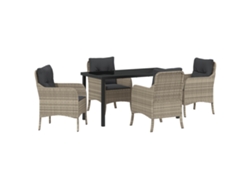 Conjunto 5 De Comedor De Jardín  De Vidaxl Con Cojines Gris Claro Poliratán