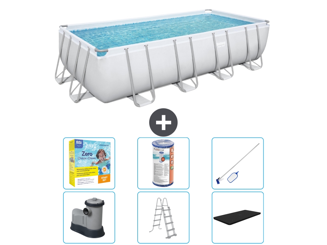 Piscina BESTWAY Rectangular Power Steel - 549 x 274 x 122 - Gris - Incluida bomba - Escalera - Cobertor Accesorios CB36