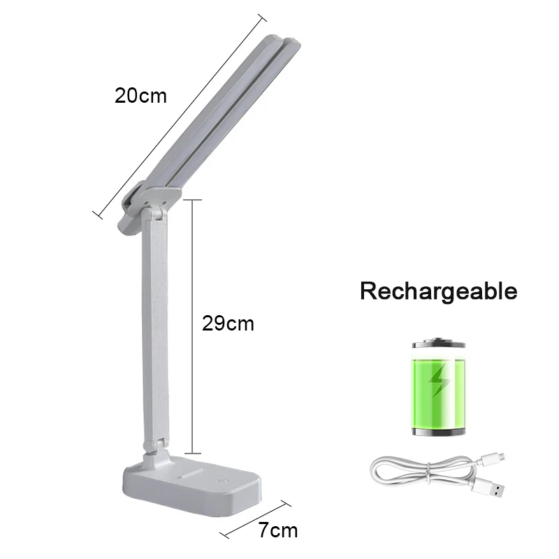 Lámpara de escritorio LED recargable, lámpara de escritorio recargable por USB, 3 niveles de brillo ajustables, pantalla táctil.